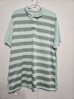 Nike Golf Dri-FIT Polo Shirt XL Green Striped Performance Golf Athletic Mens